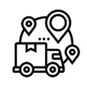 Ikona ciężarówki z mapą i lokalizacjami symbolizująca logistykę